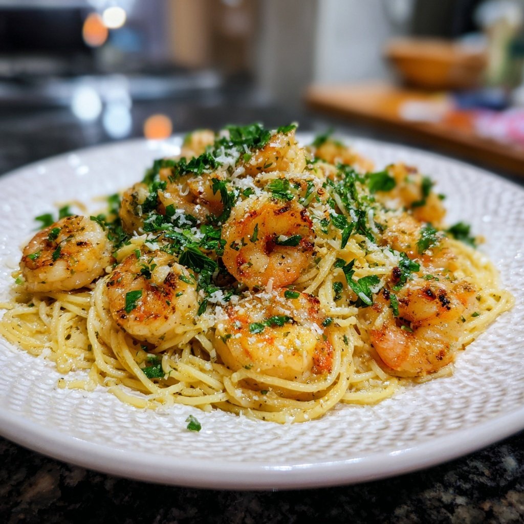 Angel Hair Pasta With Garlic Butter Shrimp