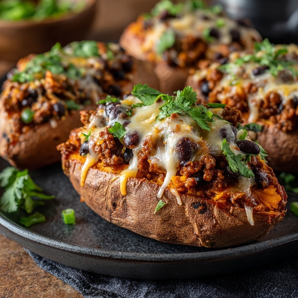 Ground Beef Stuffed Sweet Potatoes
