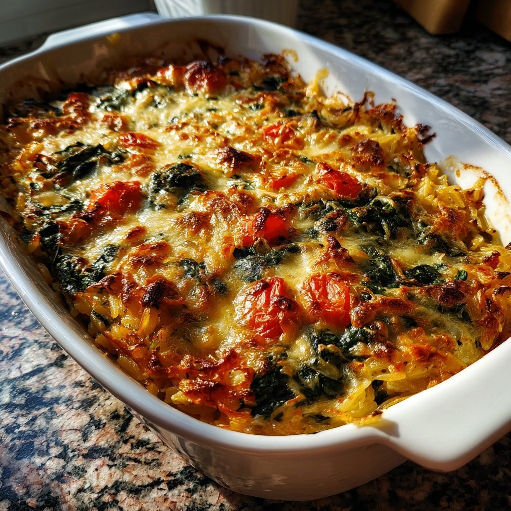 Spinach Tomato Orzo Bake