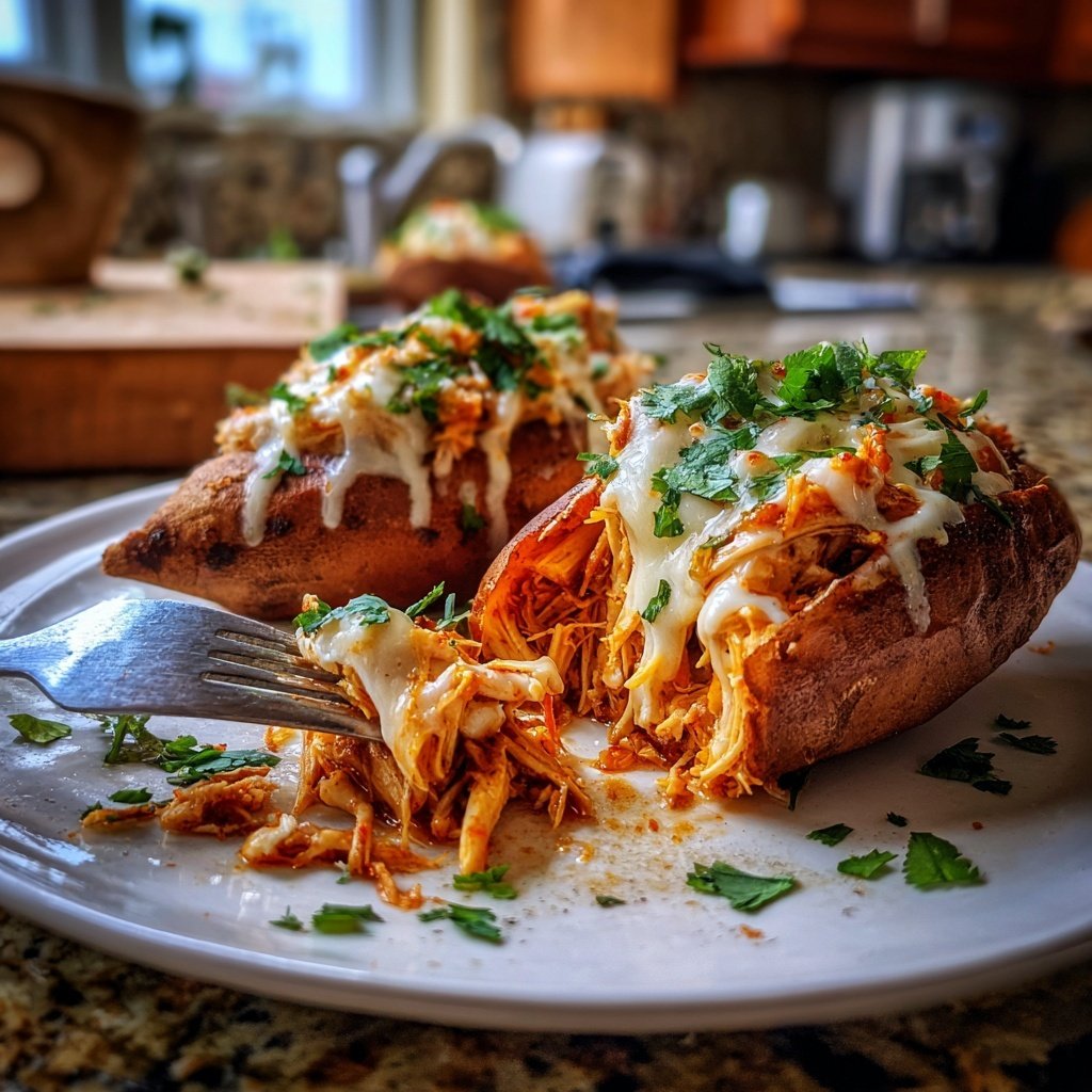 Shredded Chicken Stuffed Sweet Potatoes