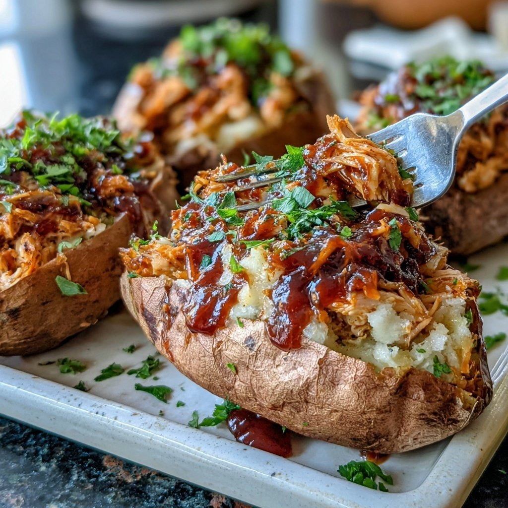 Shredded Chicken Stuffed Sweet Potatoes