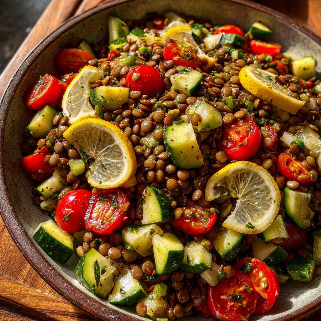 Healthy Lunch Lentil Salad with Lemon